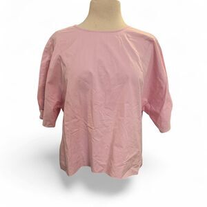 Tibi Pink Cotton Blouse Women’s Size M Elbow Sleeve Boxy Top
